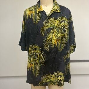 Tommy Bahama Silk Hawaiian Mens Button Down Short Sleeve Shirt Green Grey Top XL
